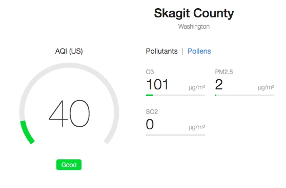 Air pollution report in Skagit County via AirQuality