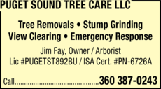 Print Ad of Puget Sound Tree Care Llc