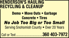 Print Ad of Henderson's Hauling Recycling & Cleanup