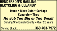 Print Ad of Henderson's Hauling Recycling & Cleanup