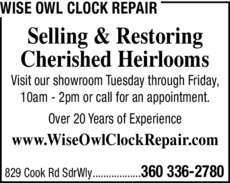 Print Ad of Wise Owl Clock Repair
