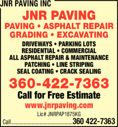 Print Ad of Jnr Paving Inc